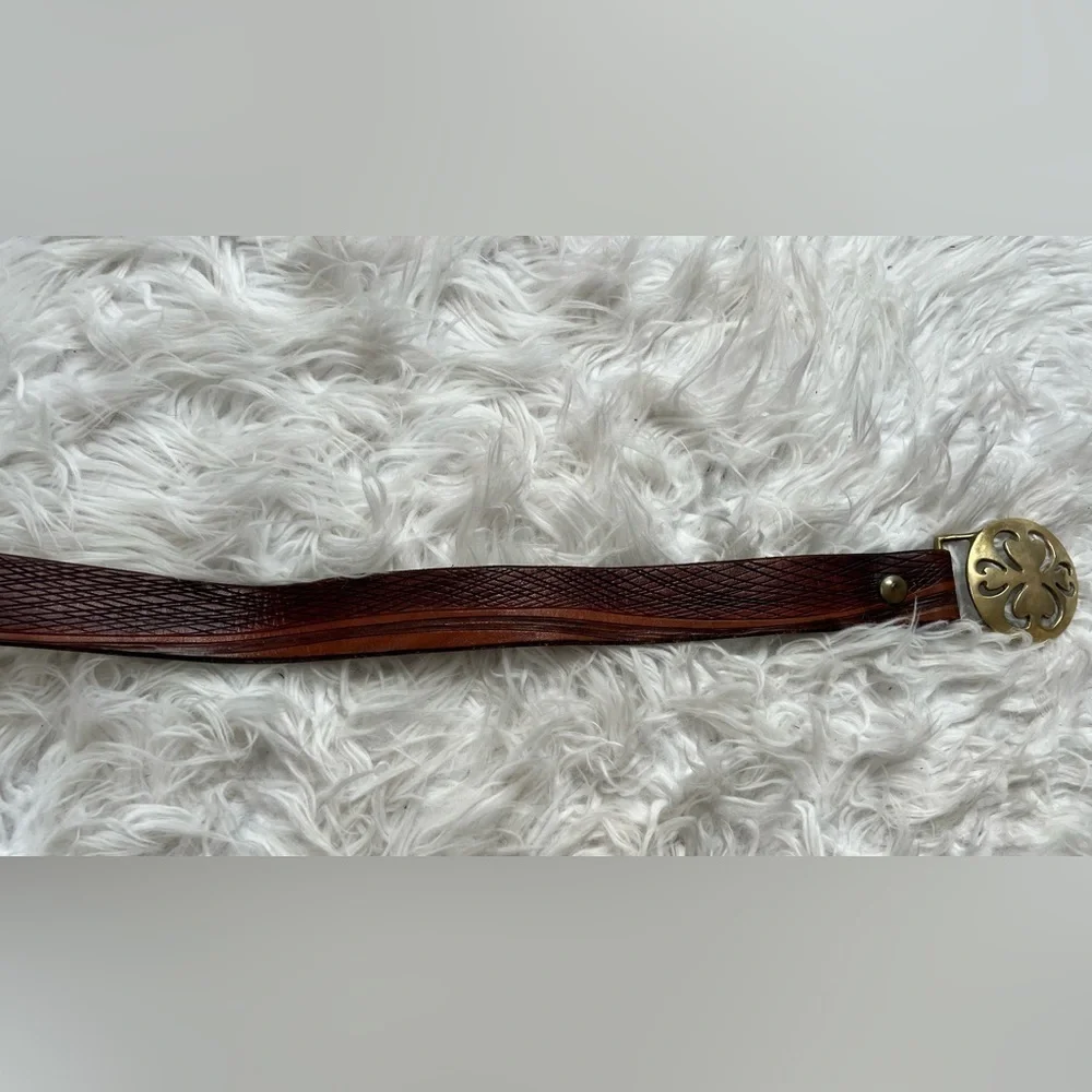 Vintage Solid Brass Four Leaf Clover Belt Unique Leather Design